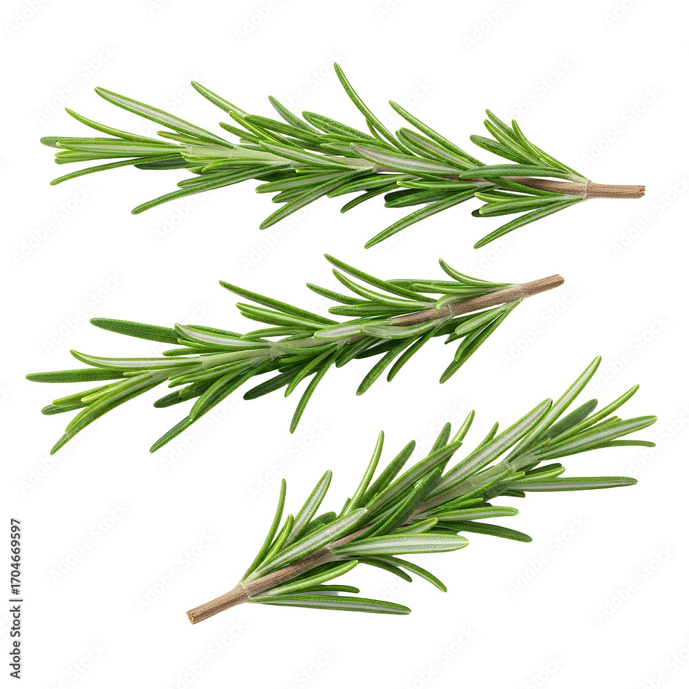 Fototapeta premium Fresh Rosemary Sprigs Isolated on White Background for Culinary and Herbal Uses