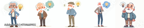 vector image of full body old man thinking idea