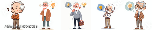vector image of full body old man thinking idea