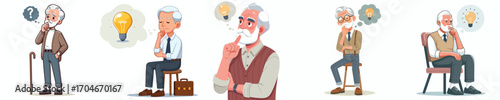 vector image of full body old man thinking idea