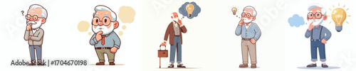 vector image of full body old man thinking idea