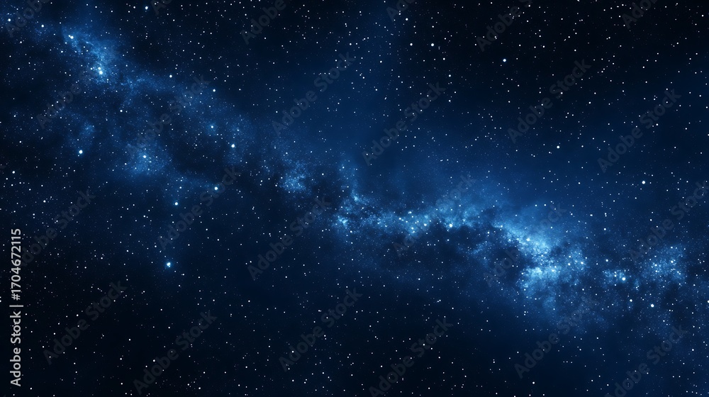 Fototapeta premium Vast cosmic panorama of the milky way galaxy with glowing stars and nebulae illuminating the deep blue night sky