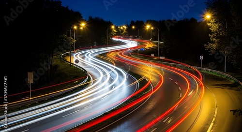 Long exposure night highway traffic light trails