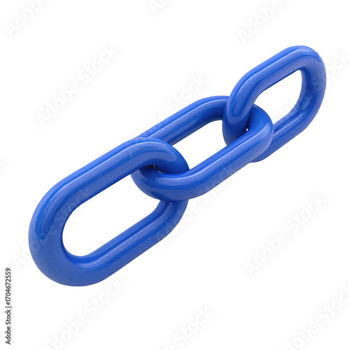 A single strand of three interlocking blue plastic chain links isolated on transparent background