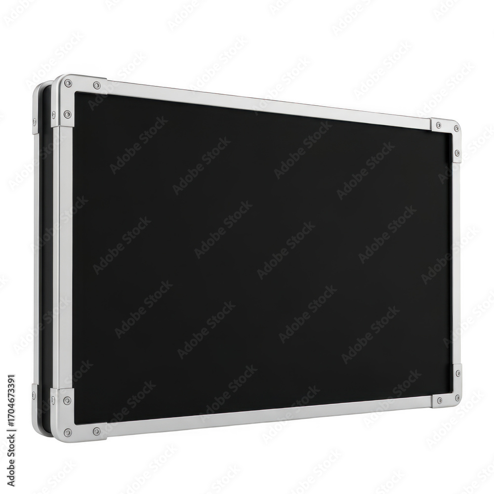 Fototapeta premium Black rectangular display screen with silver frame isolated on transparent background