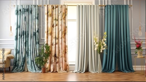 Interior design showcase: Exquisite drapery arrangement with floral motifs and tranquil textures