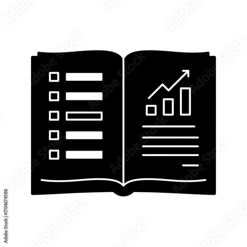 Open Book Icon Showing Financial Growth Chart and Checklist