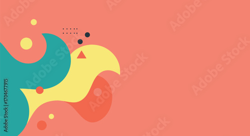 Abstract colorful shapes on coral background with modern design for web banner.