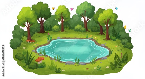 Cartoon pond landscape