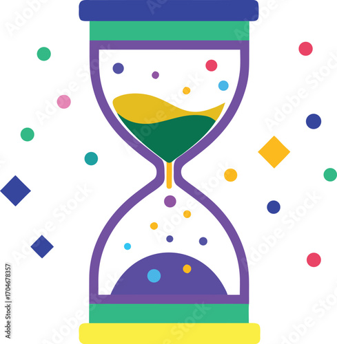 Whimsical Hourglass Illustration A Colorful Take on Time Measurement with Confetti Style Accents and Playful Design Elements
