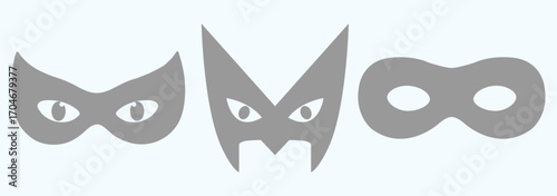 Different Mask silhouette isolated on transparent background Masquerade vector for apps or web party superhero carnival villain or burglar icon in flat set. masks icons for costume party. eps 10