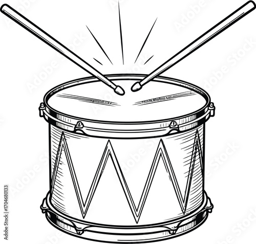 Dynamic drum and sticks ready to make a powerful rhythmic beat for any project