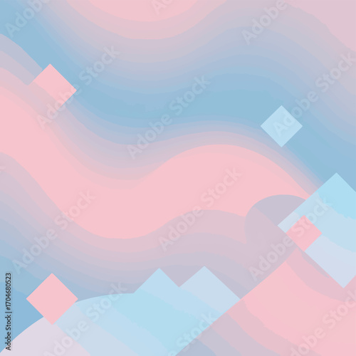 Abstract pastel wavy background with geometric shapes with digital art, and soft colors.