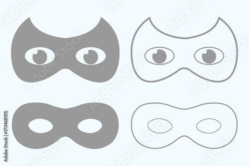 Silhouette superhero mask vector icon set. superhero carnival villain or burglar icon in flat set. costume eye mask hidden person face. eps 10