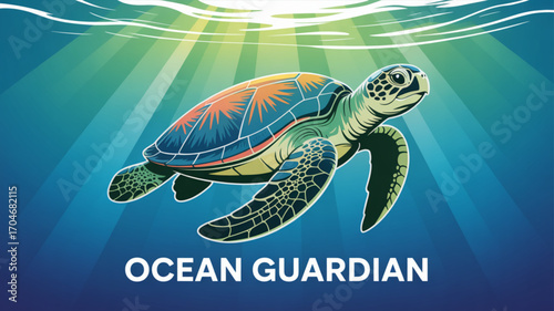 Sea turtle illustration ocean life marine animal underwater wildlife aquatic nature conservation swimming reptile art
