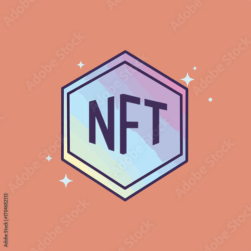 Vector Icon NFT Hexagon Badge with Gradient Colors in Modern Geometric Style
