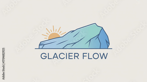 Glacier ice mountain landscape with sun rising over the peak for climate change and global warming concept