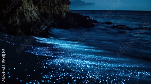Night glow of bioluminescent plankton