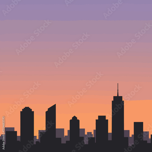 Minimalist City Skyline Vector Illustration in Gradient Sunset Colors