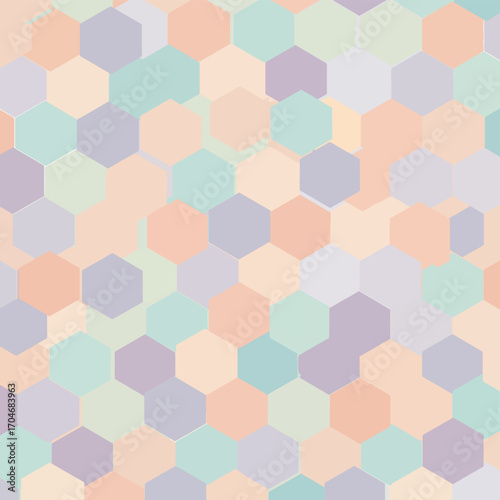 Pastel Hexagon Pattern Soft Colors on White Background with Geometric Design.