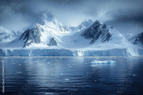 Wallpaper Mural Snow-covered mountain range with glacier and ice floating on a calm icy blue sea under a cloudy sky Torontodigital.ca