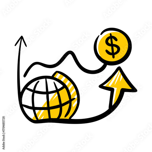 Global finance growth concept with dollar coin and upward arrow