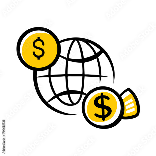 Cartoon dollar coins isolated on black background