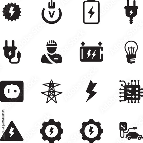 Electricity and energy icons with a focus on power and technology lightning bolt voltage