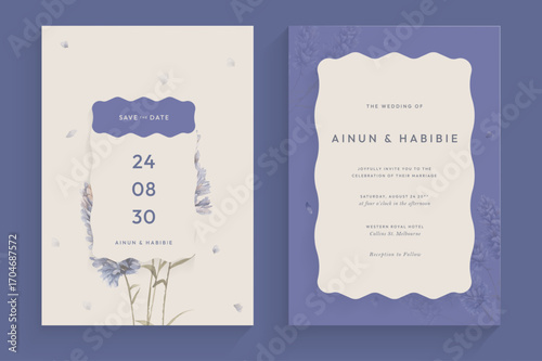 Aesthetic Wedding Invitation Template with Lavender Flower Arrangement