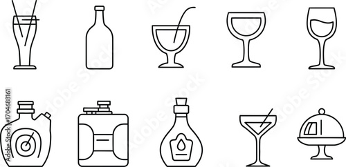 Collection of outline icons representing various drink containers and glassware
