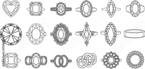Collection of elegant ring designs featuring various gemstone cuts and settings