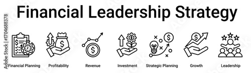 Financial Leadership Strategy banner web icon vector illustration concept for business with icon of Financial Planning, Profitability, Revenue, Investment, Strategic Planning, Growth.