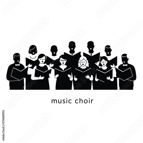 Minimalist Vector Illustration of Music Choir Group in Black and White Style for Choir Singing or Vocal Ensemble Design