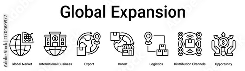 Global Expansion banner web icon vector illustration concept for business with icon of Global Market, International Business, Export, Import, Logistics, Distribution Channels.