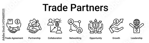 Trade Partners banner web icon vector illustration concept for business with icon of Trade Agreement, Partnership, Collaboration, Networking, Opportunity, Growth.