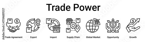 Trade Power banner web icon vector illustration concept for business with icon of Trade Agreement, Export, Import, Supply Chain, Global Market, Opportunity.