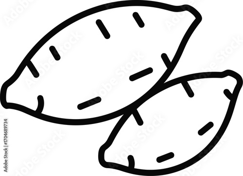 Simple outline illustration of two sweet potatoes on a white background