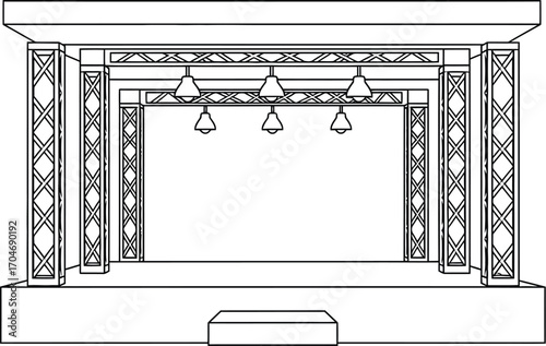 Empty concert stage with lighting rig and truss structures ready for performance