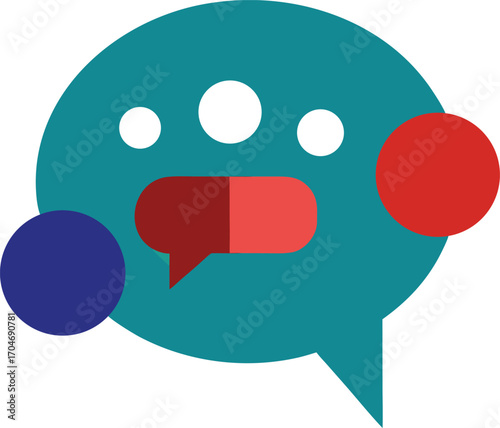 Stylized Chat Bubble with Playful Facial Features and Overlapping Circular Accents Creates a Unique and Modern Visual Communication Icon