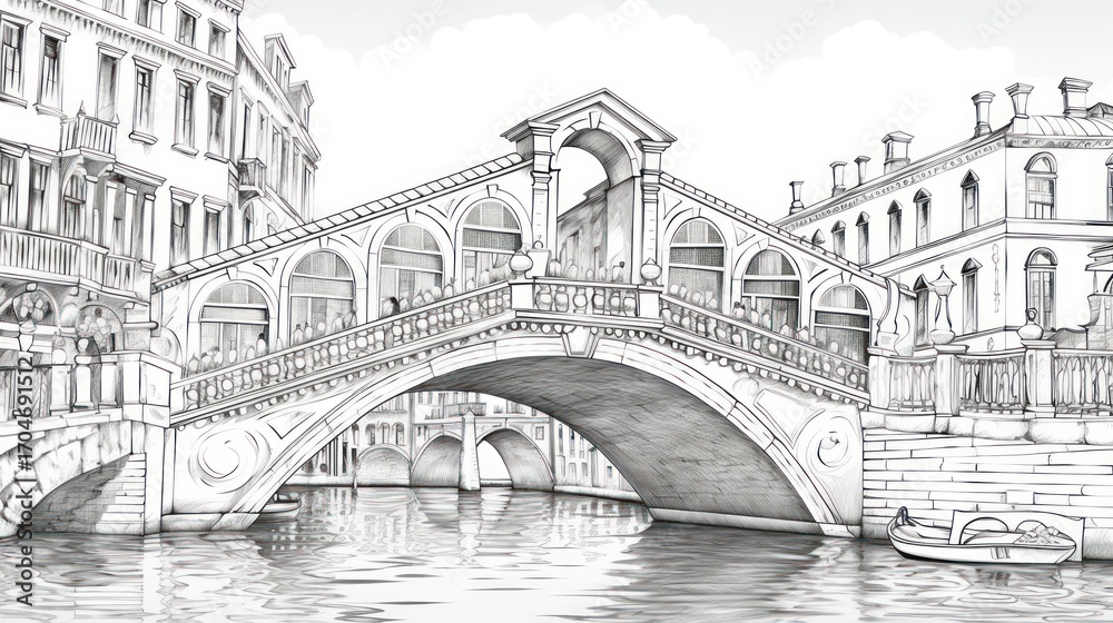 Fototapeta premium Venice bridge pencil drawing