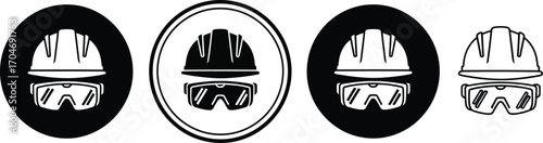 Safety helmet and goggles icons representing construction and industrial protection