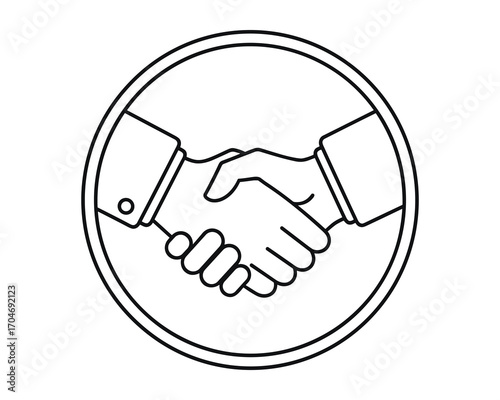 A clean and modern outlined handshake icon representing agreement, partnership, and trust.