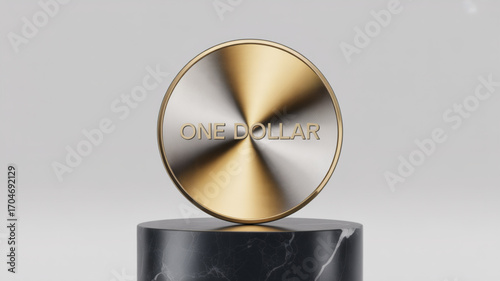 One dollar coin currency investment finance golden silver metal money wealth savings treasure economy cash