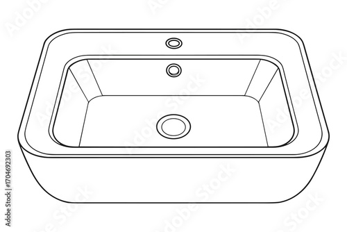 Detailed Washbasin Top View: Clean White Ceramic Rectangular Sink for Bathroom Design