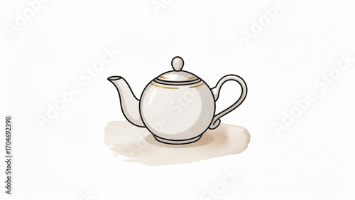 Elegant white teapot illustration for tea time, kitchenware, and beverage themed designs and decorative arts