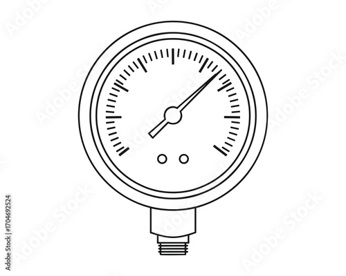 Detailed Vector Illustration of a Pressure Gauge Displaying Reading, Technical Drawing