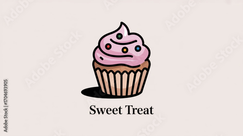 Delicious pink cupcake with sprinkles vector illustration sweet dessert bakery pastry shop cake design 100