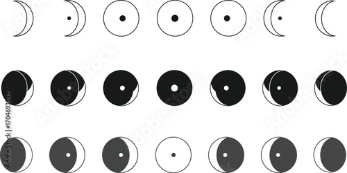 Phases of the moon illustrated in a clean graphic display