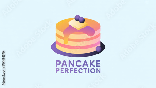 Delicious pancake stack with butter and blueberries breakfast food vector illustration design template