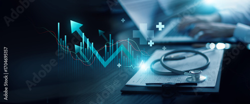 Healthcare business graph data and growth of investment, Medical report, The recent pandemic has increased people's interest in healthcare, leading to continued growth in the hospital business.